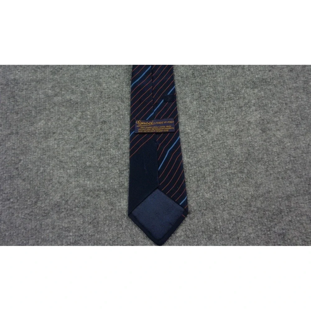 Vintage Gucci 100% Silk Designer Neck Tie Blue Repp Striped Made In Italy